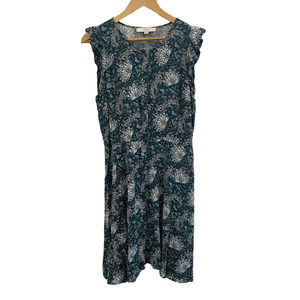 Loft Dress Women's 10 Emerald Green Mini Floral Print Round Neck Short Sleeves